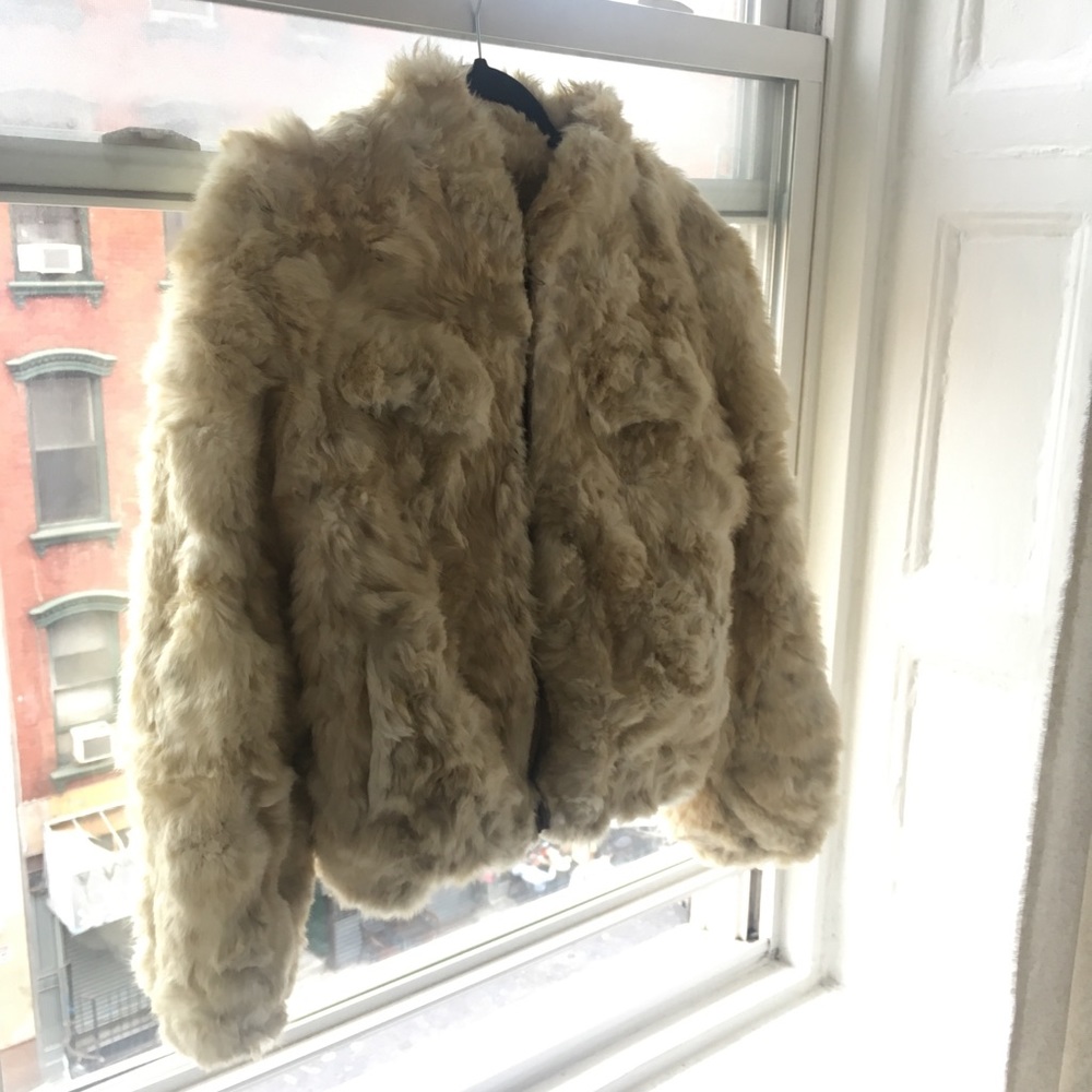 Vintage cream rabbit fur jacket with pockets